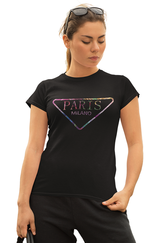 Дамска тениска Paris Milano черна — 100% памук, размери XS–XXL | SatModa