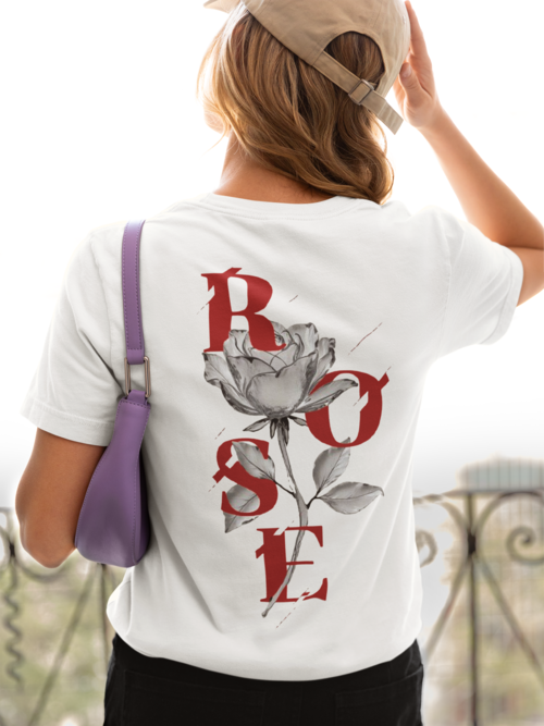 Дамска тениска Red Rose бяла — 100% памук, размери XS-XXL | SatModa