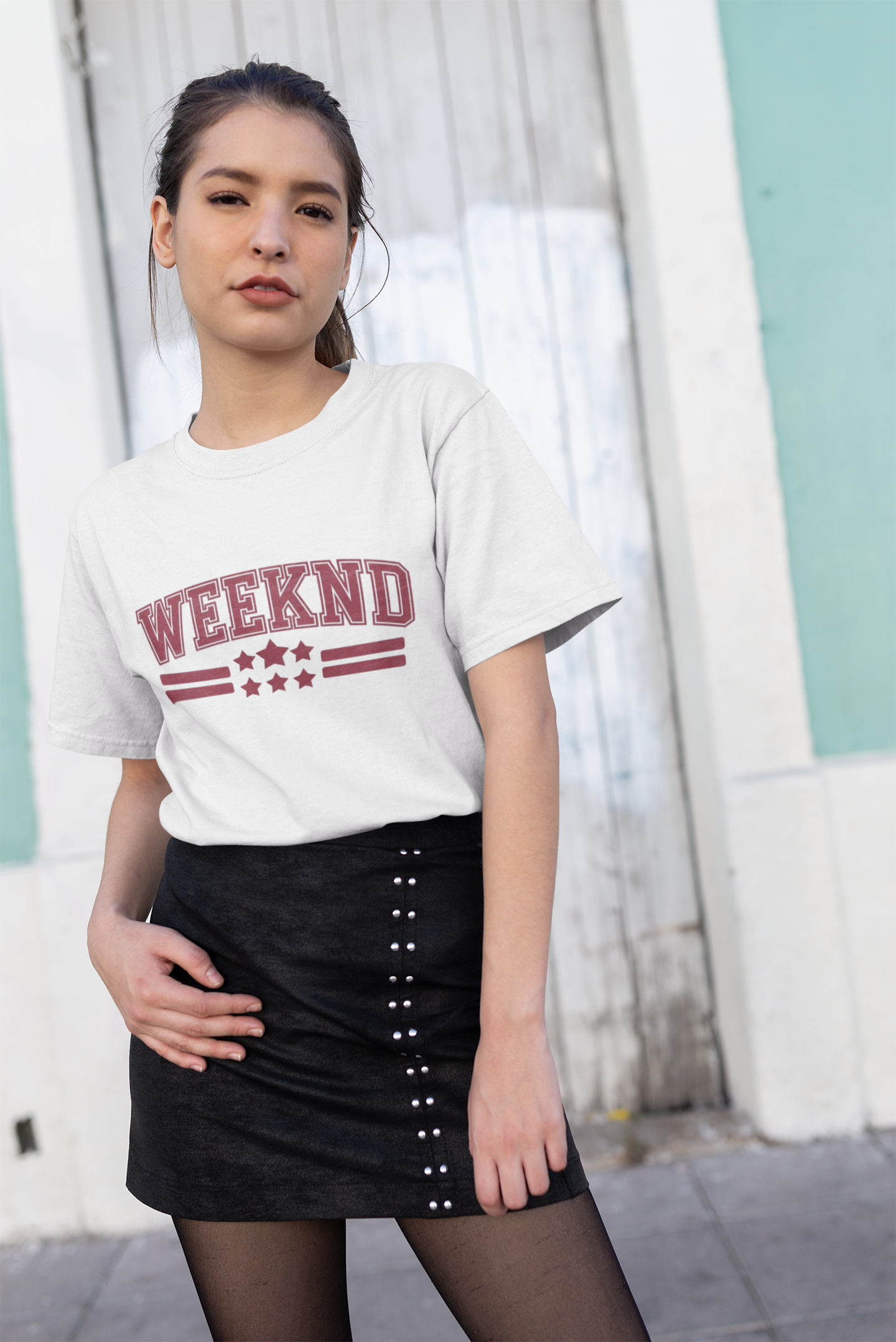 Дамска тениска WeekND — бяла, 100% памук | SatModa
