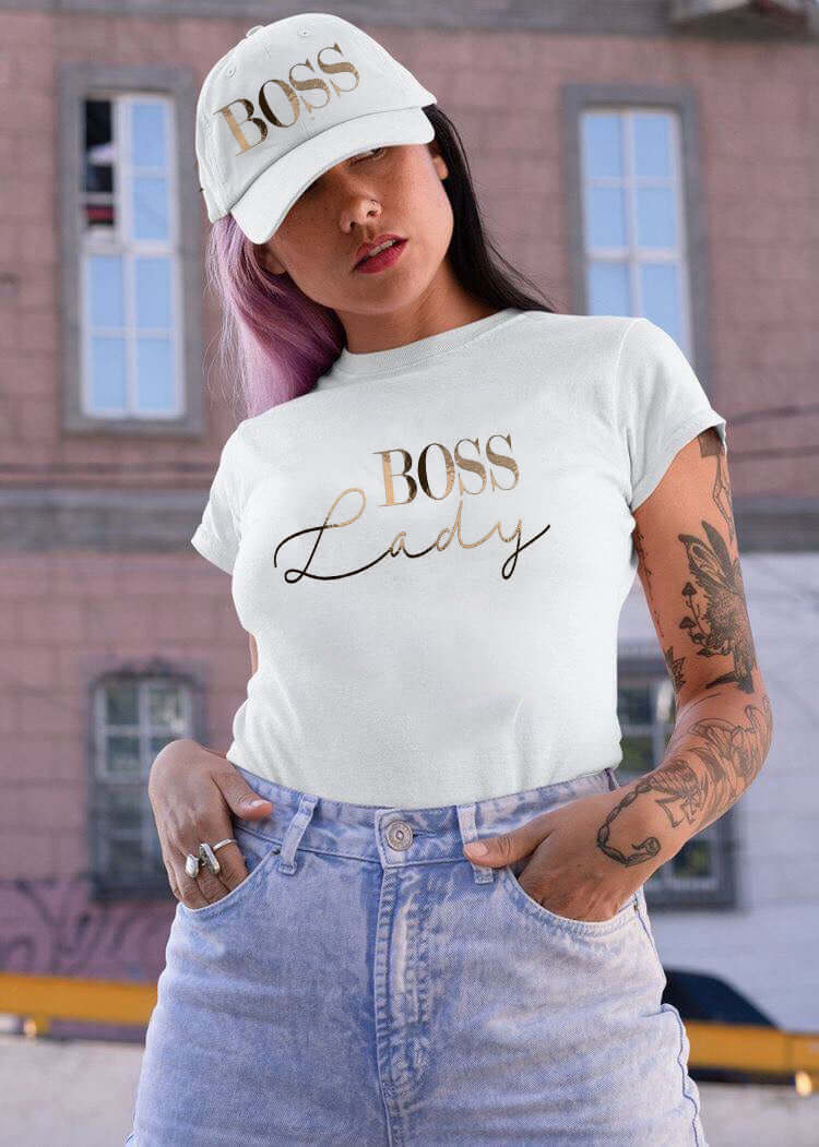 Дамска тениска Boss Gold бяла — свободна кройка | SatModa