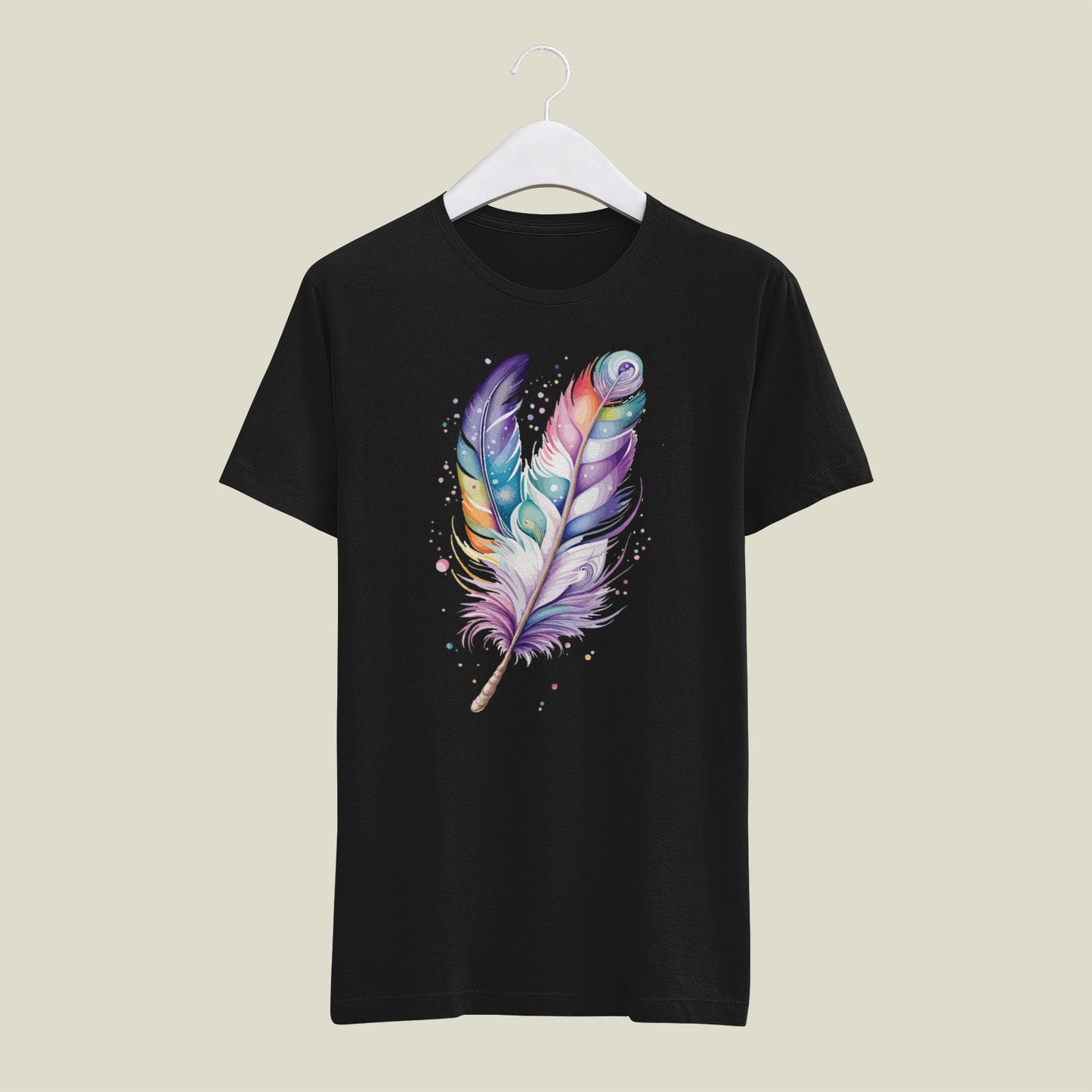 Дамска тениска Colored Feather черна — свободна кройка | SatModa