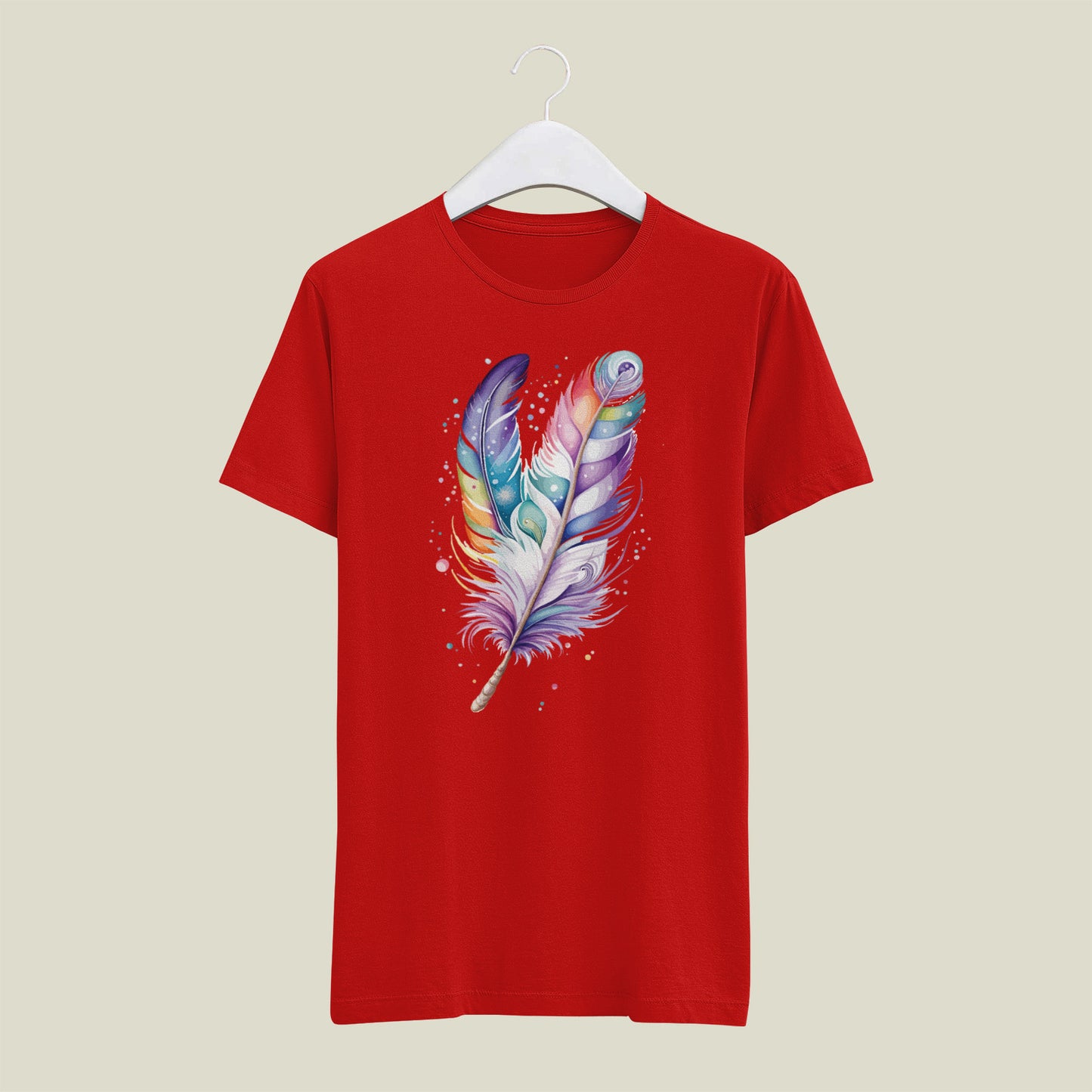 Дамска тениска Colored Feather червена — свободна кройка | SatModa