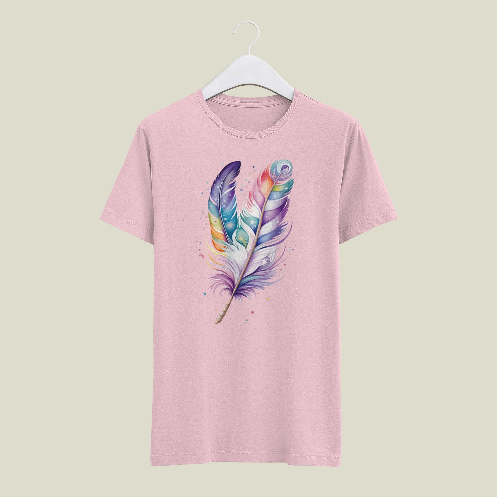 Дамска тениска Colored Feather розова — свободна кройка | SatModa