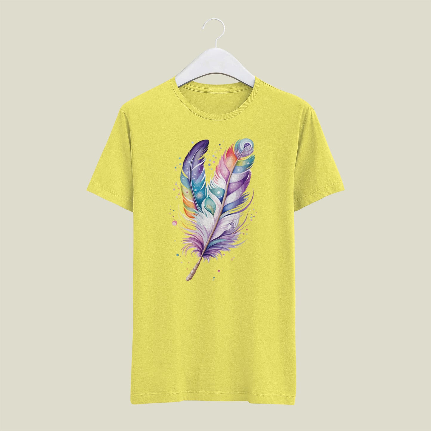 Дамска тениска Colored Feather жълта — свободна кройка | SatModa