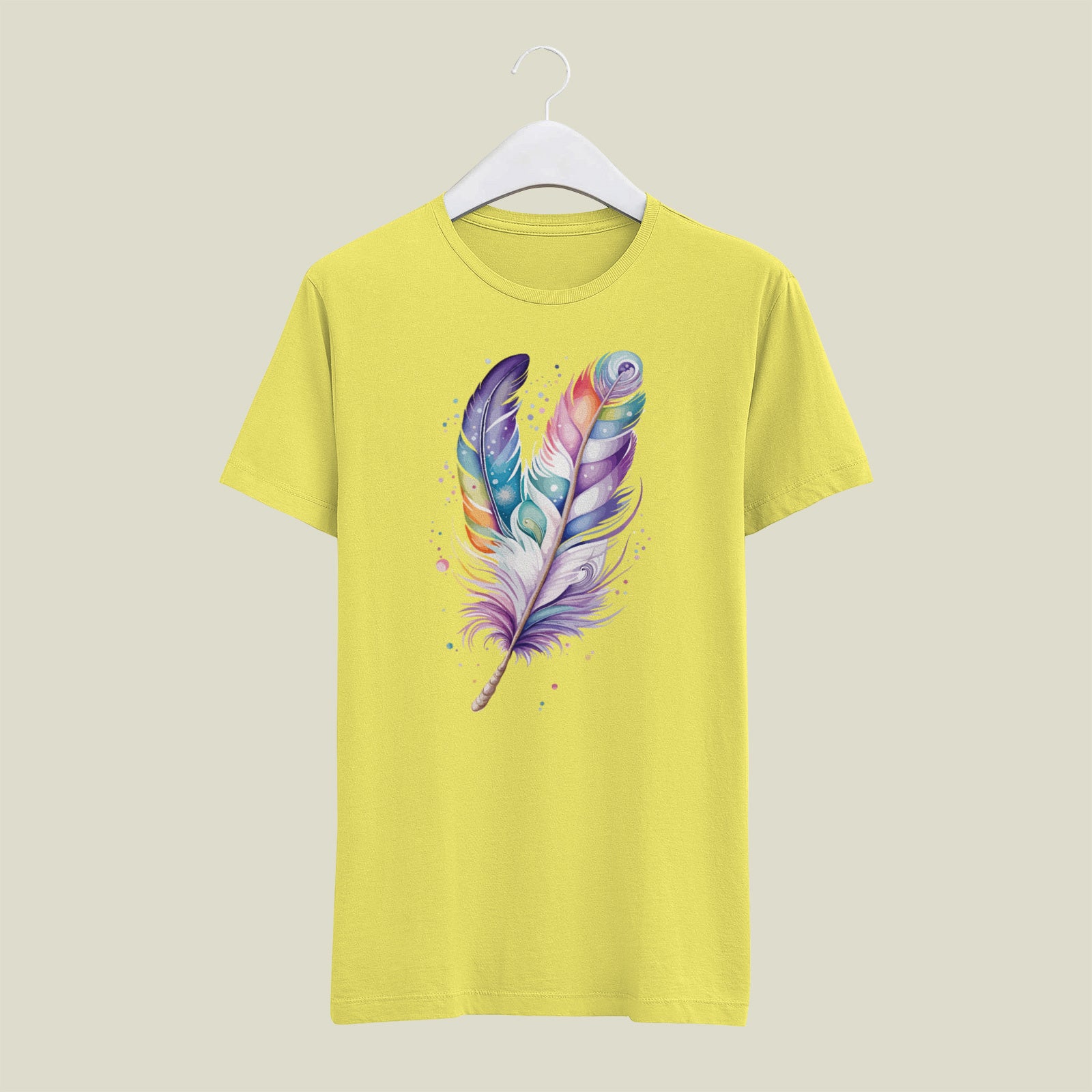 Дамска тениска Colored Feather жълта — свободна кройка | SatModa