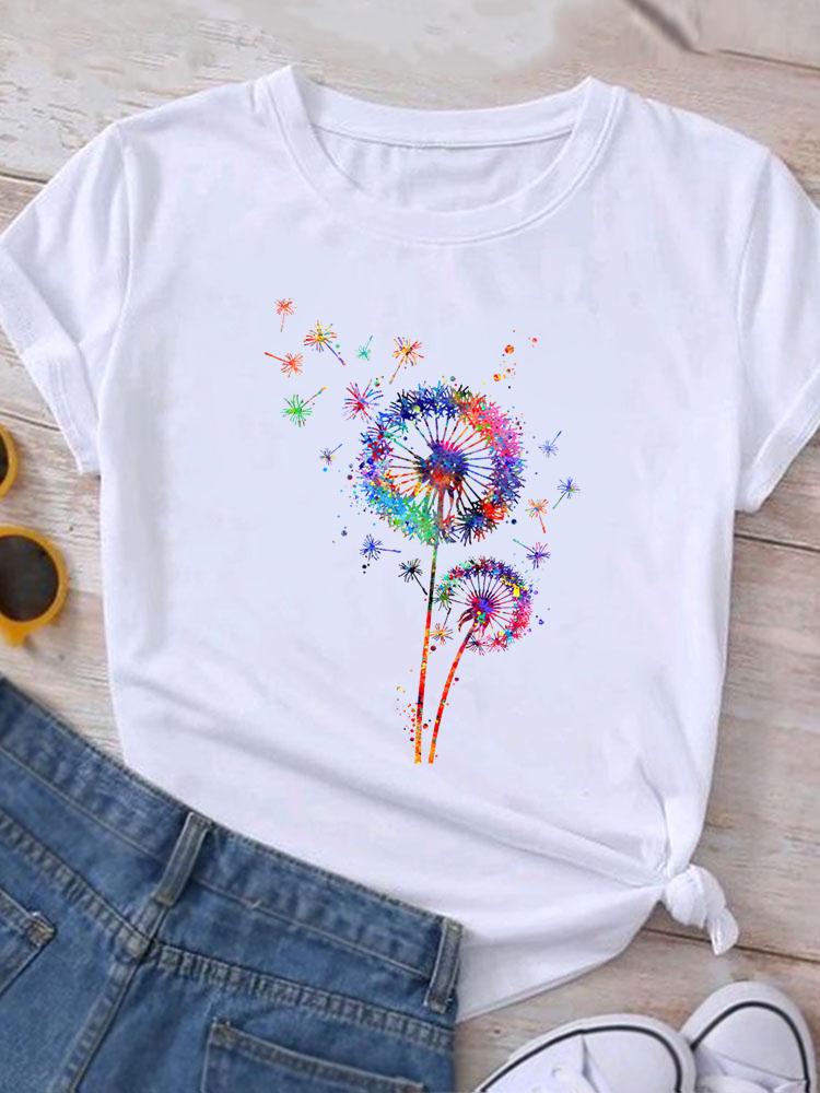 Дамска тениска Dandelion бяла — свободна кройка | SatModa