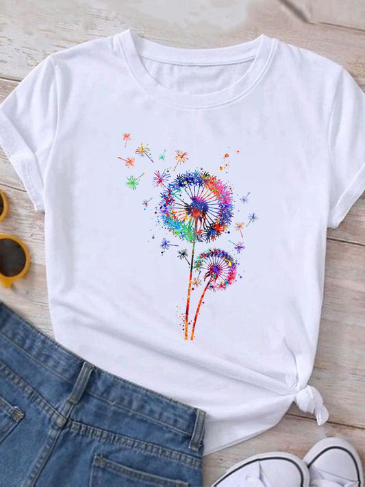 Дамска тениска Dandelion бяла — свободна кройка | SatModa