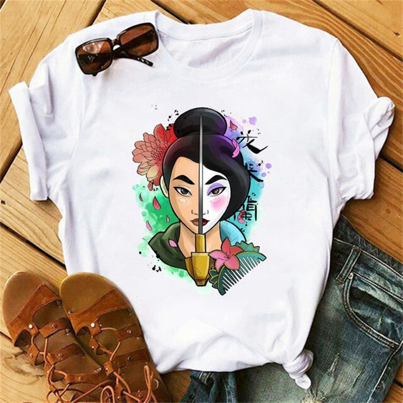 Дамска тениска Geisha бяла — свободна кройка | SatModa