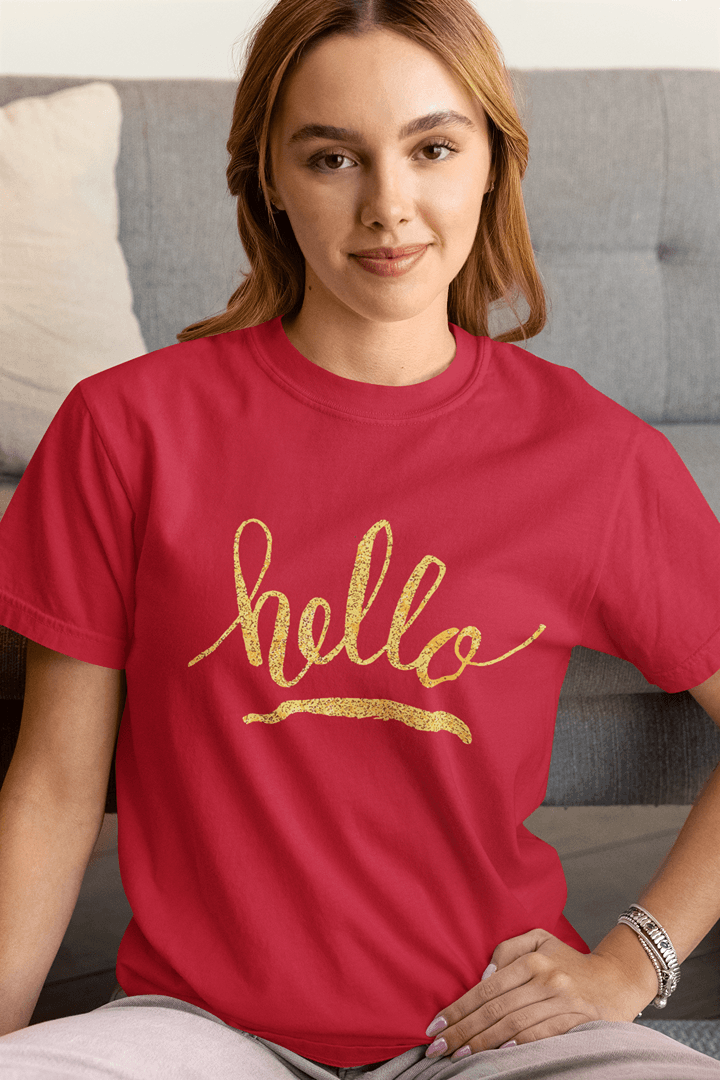 Дамска тениска Hello червена — свободна кройка | SatModa
