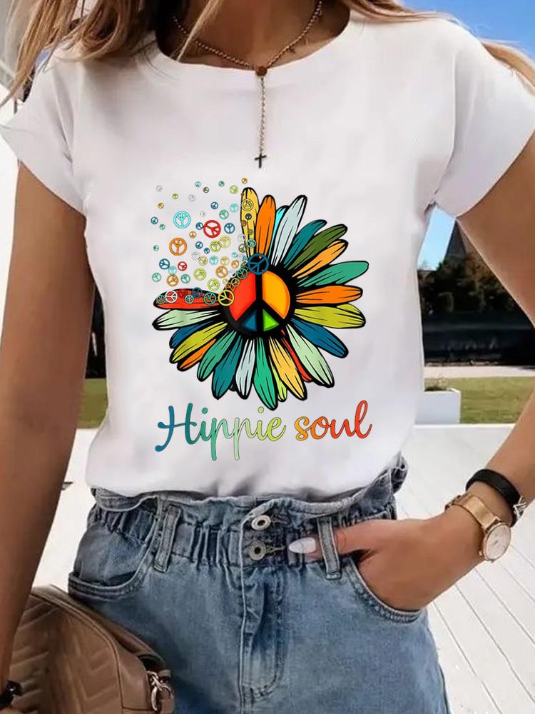 Дамска тениска Hippie Soul бяла — свободна кройка | SatModa