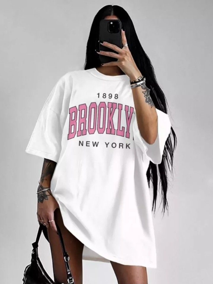 Дамска тениска Oversize Brooklyn - Бяла.
