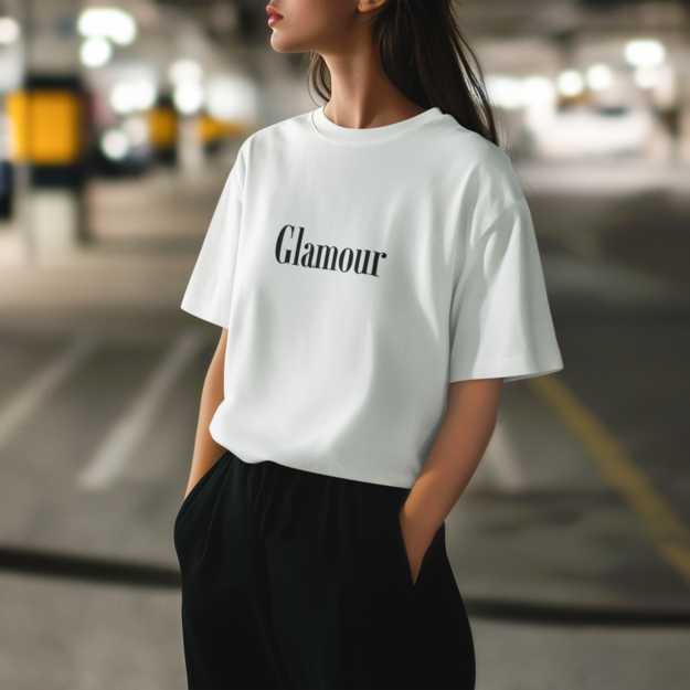 Дамска тениска Oversize Glamour бяла — 100% памук, размери XS-XXL | SatModa