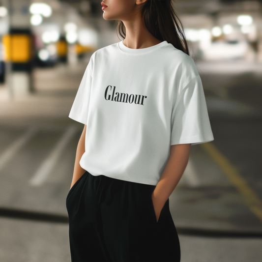 Дамска тениска Oversize Glamour бяла — 100% памук, размери XS-XXL | SatModa