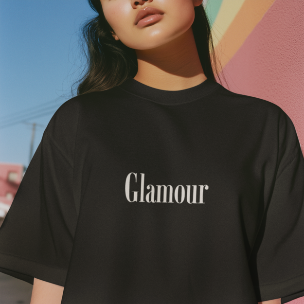 Дамска тениска Oversize Glamour черна — 100% памук, размери XS-XXL | SatModa