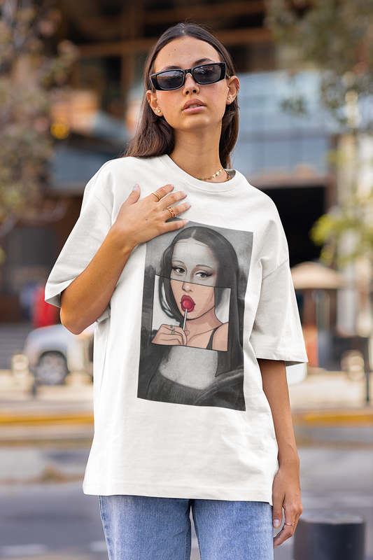 Дамска тениска Oversize Mona Candy - Бяла