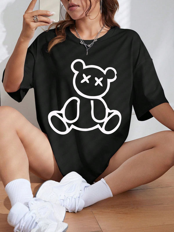 Дамска тениска Oversize X черна — 100% памук, размери XS-XXL | SatModa