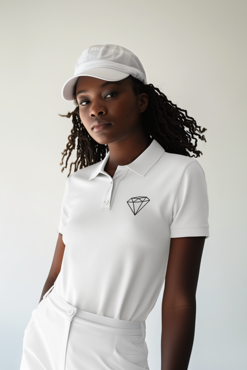 Дамска тениска с яка Diamond бяла — 100% памук, размери XS-XXL | SatModa