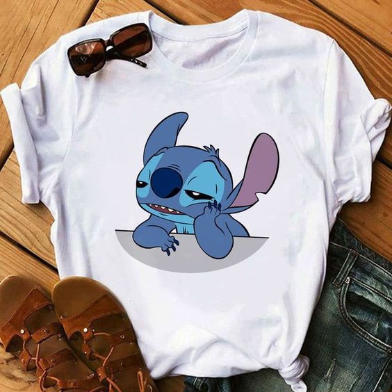 Дамска тениска Stitch Sleep бяла — свободна кройка | SatModa
