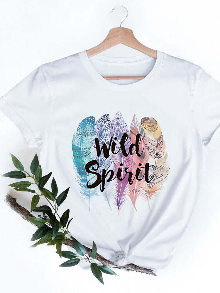 Дамска тениска Wild Spirit бяла — свободна кройка | SatModa
