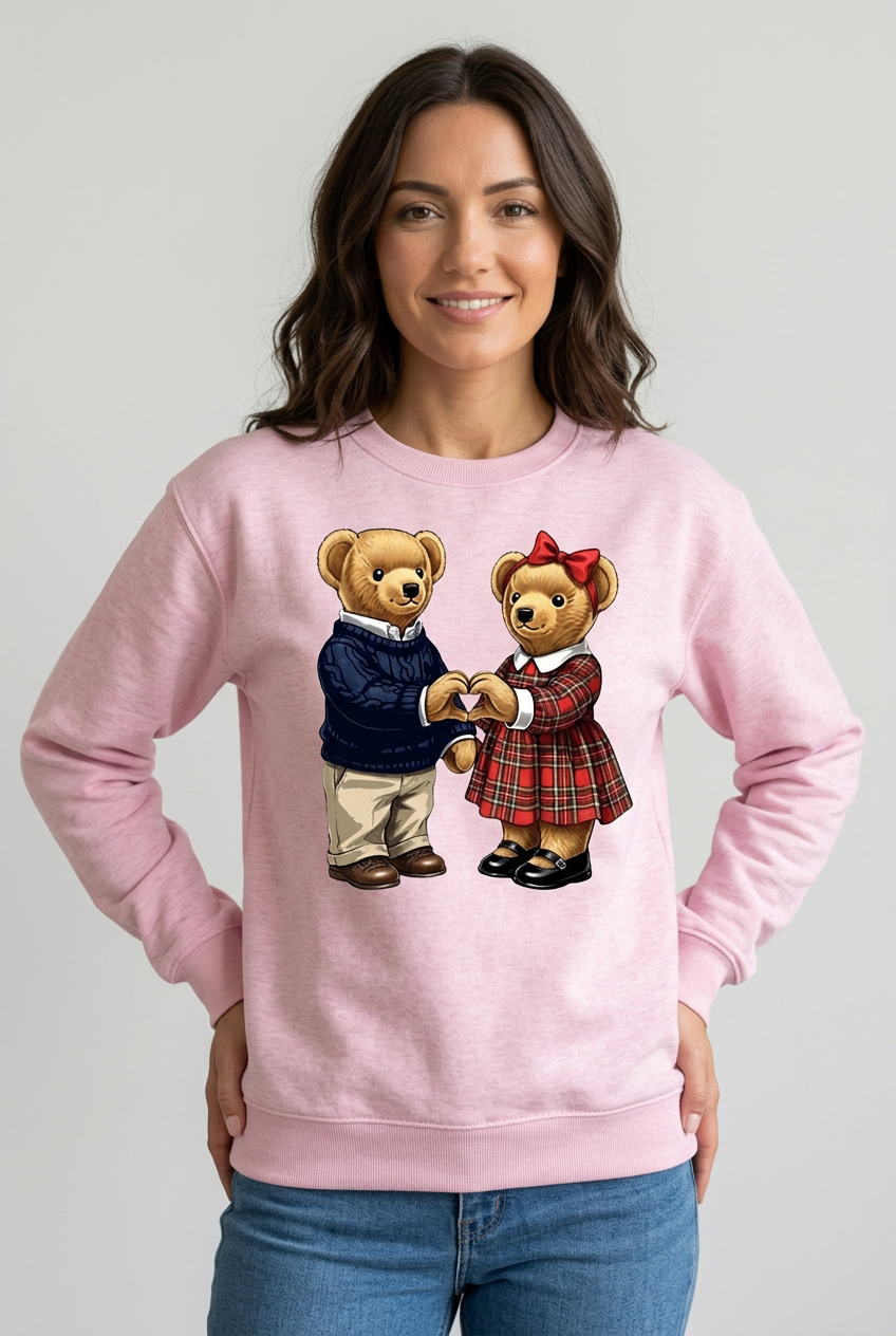 Дамска ватирана блуза Bear Love в розово с две мечета, показана на модел | SatModa