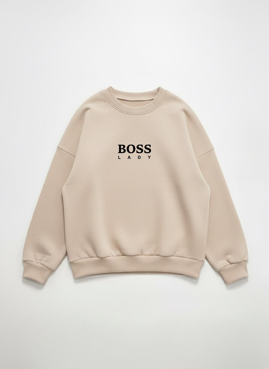 Дамска блуза Boss Lady в бежово с черен надпис BOSS LADY | SatModa