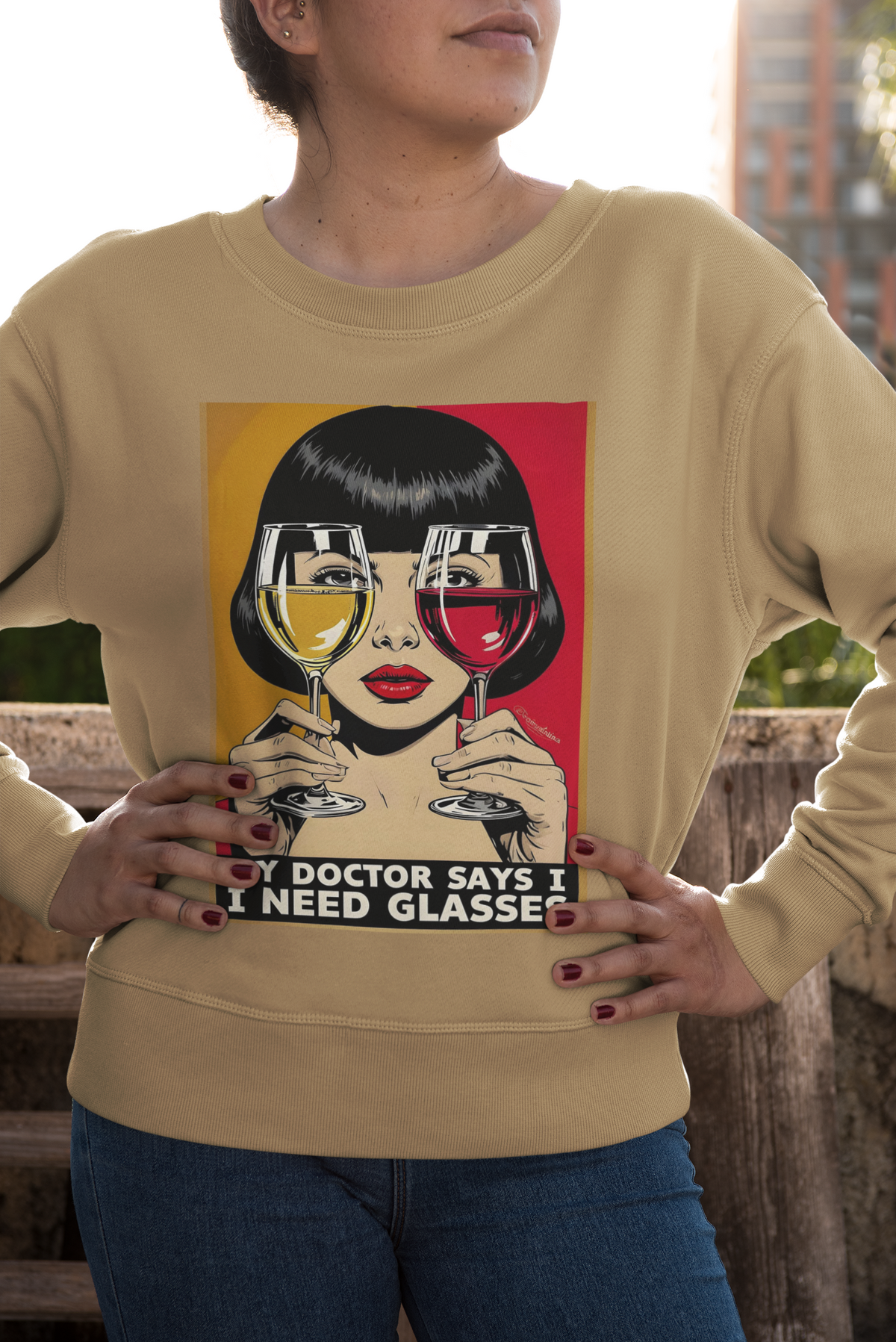 Дамска блуза Glasses бежова — 100% памук, размери XS–XXL | SatModa