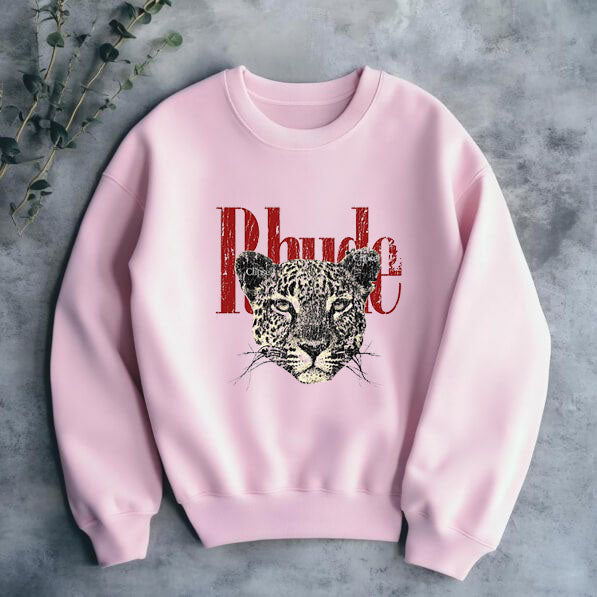 Дамска блуза Rhude в розово с принт леопард и червен надпис | SatModa 