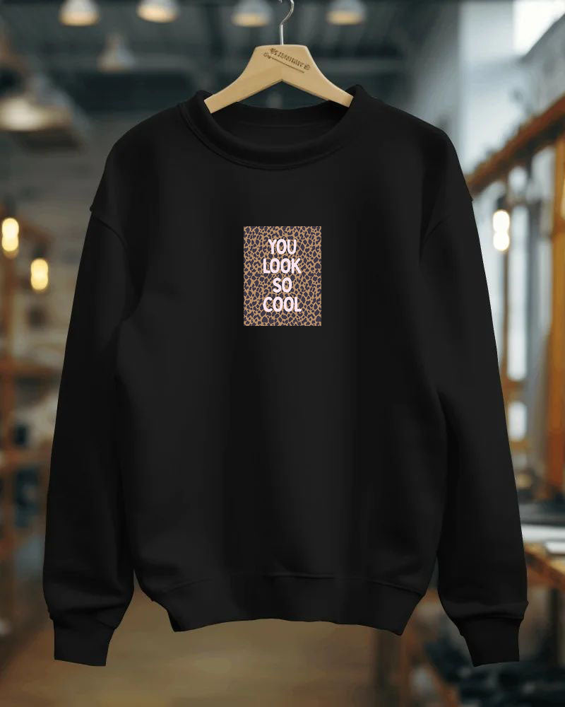 Дамска блуза So Cool в черно с леопардов принт и надпис YOU LOOK SO COOL | SatModa