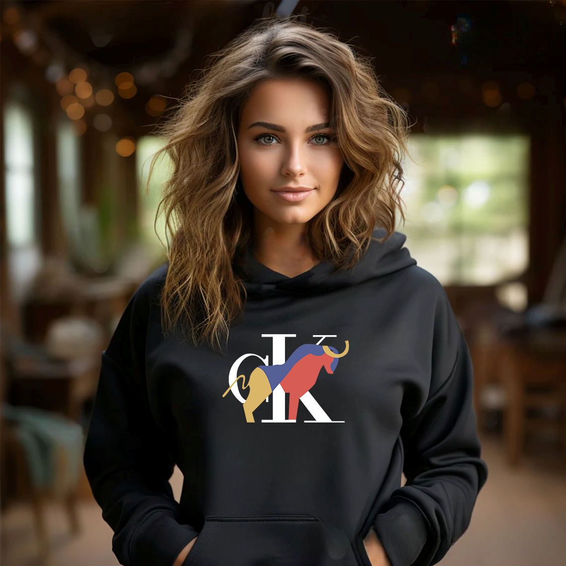 Дамски суичър cK — черен, 100% памук, качулка | SatModa
