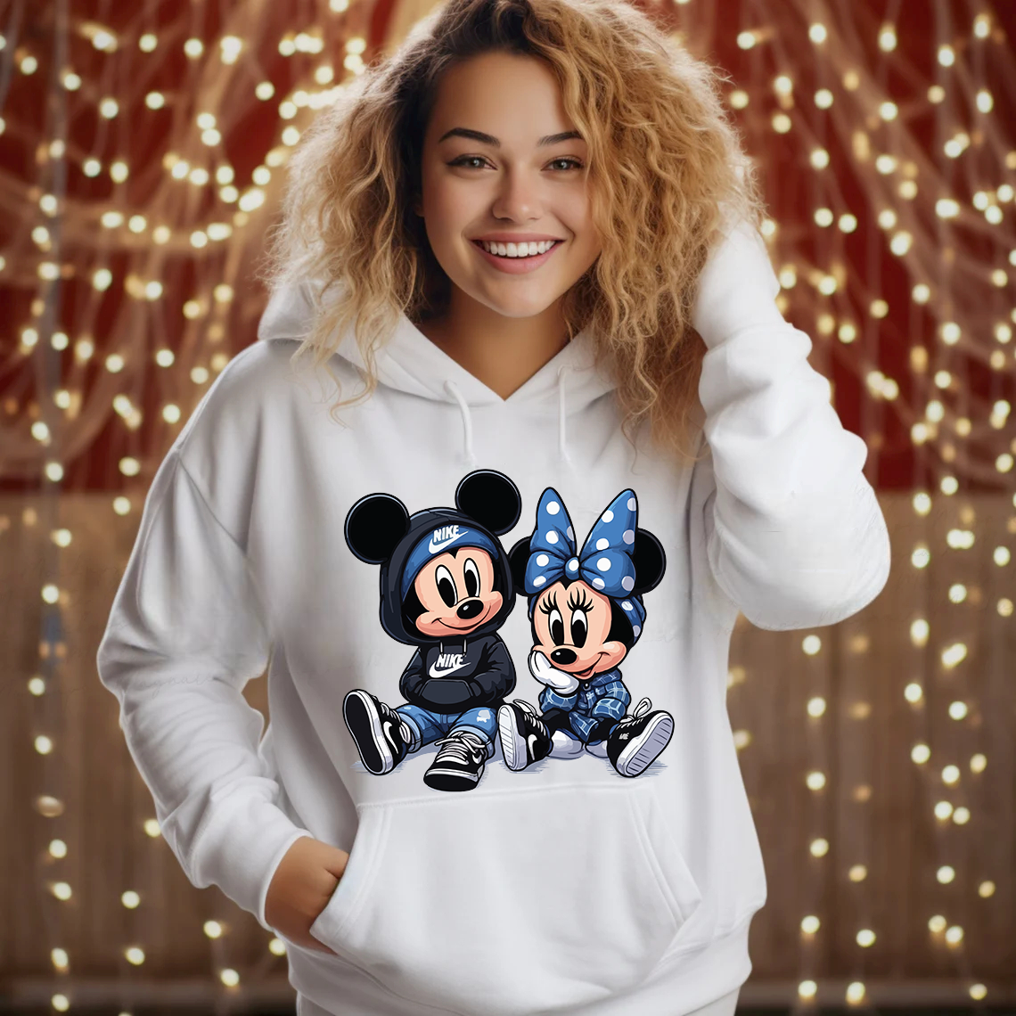 Дамски суичър Mickey Cool — бяло, 100% памук, качулка | SatModa
