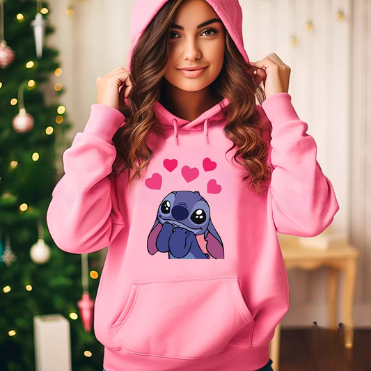 Дамски суичър Stitch Love You — розово, 100% памук, качулка | SatModa
