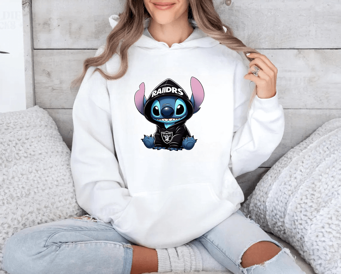 Дамски суичър Stitch Rider — бяло, 100% памук, качулка | SatModa
