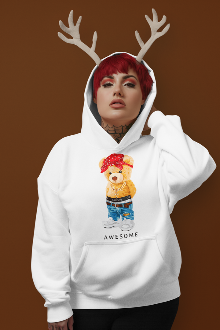 Дамски суичър Awesome бял — 100% памук, размери S–L | SatModa