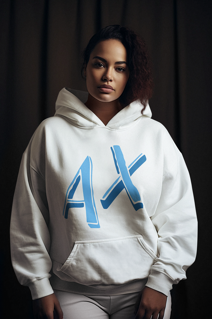 Дамски суичър AX Blue бял — 100% памук, размери S–L | SatModa
