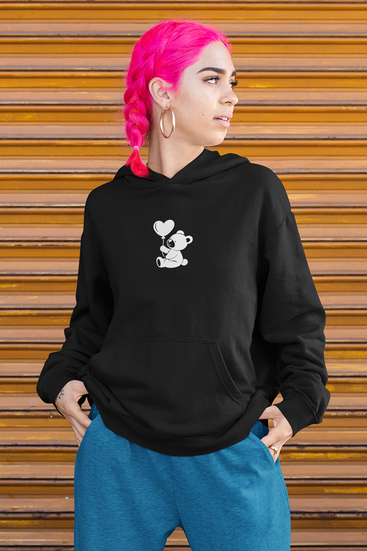 Дамски суичър Bear Heart черен — 100% памук, размери S–L | SatModa