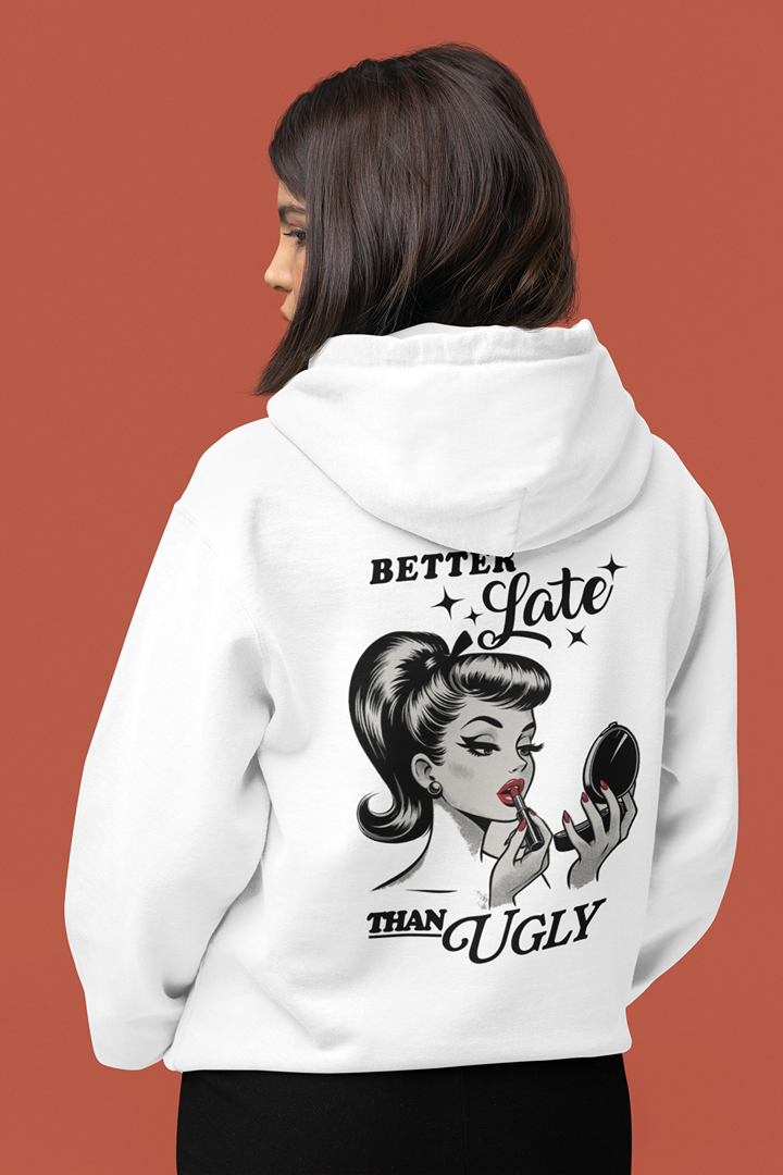 Дамски суичър Better Late бял — 100% памук, размери S–L | SatModa