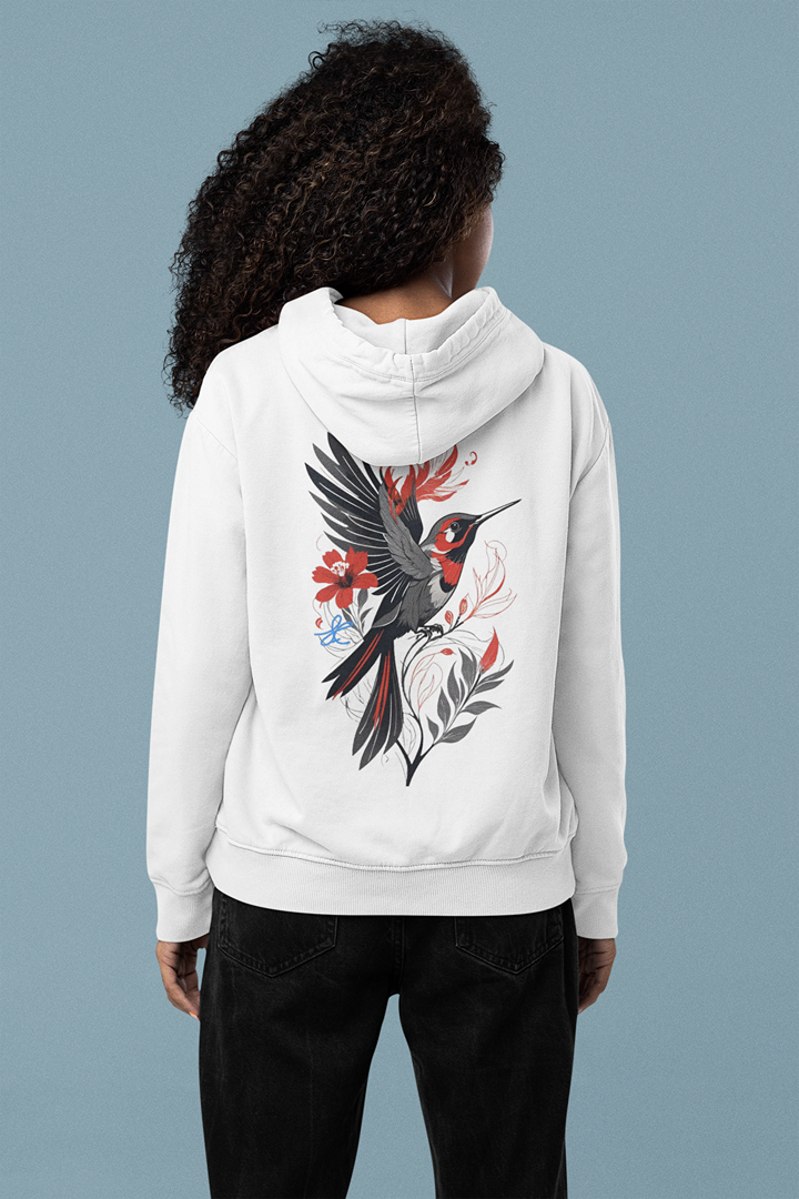 Дамски суичър Bird бял — 100% памук, размери S–L | SatModa