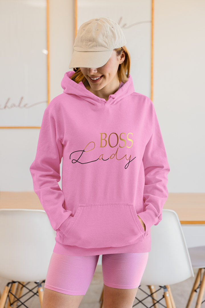 Дамски суичър Boss Lady розов— 100% памук, размери S–L | SatModa