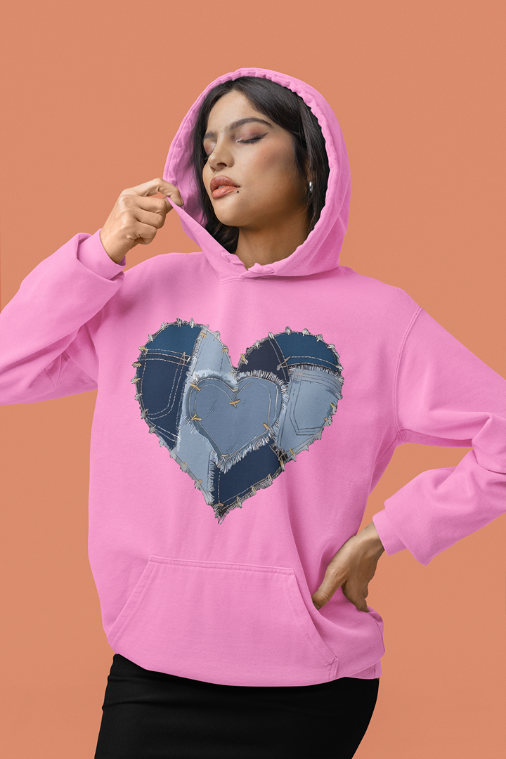 Дамски суичър Denim Heart розов — 100% памук, размери S–L | SatModa