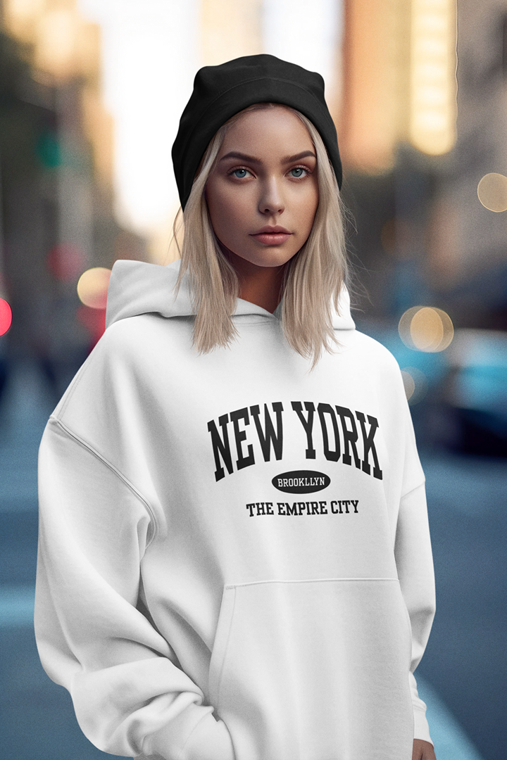 Дамски суичър Empire City бял — 100% памук, размери S–L | SatModa