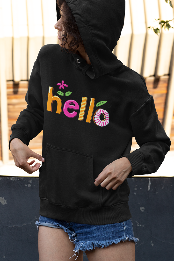 Дамски суичър Hello Colors черен — 100% памук, размери S–L | SatModa