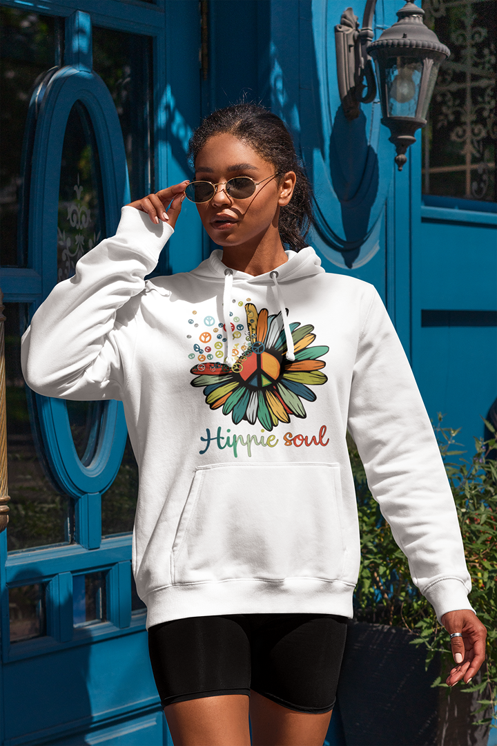 Дамски суичър Hippie Soul бял — 100% памук, размери S–L | SatModa