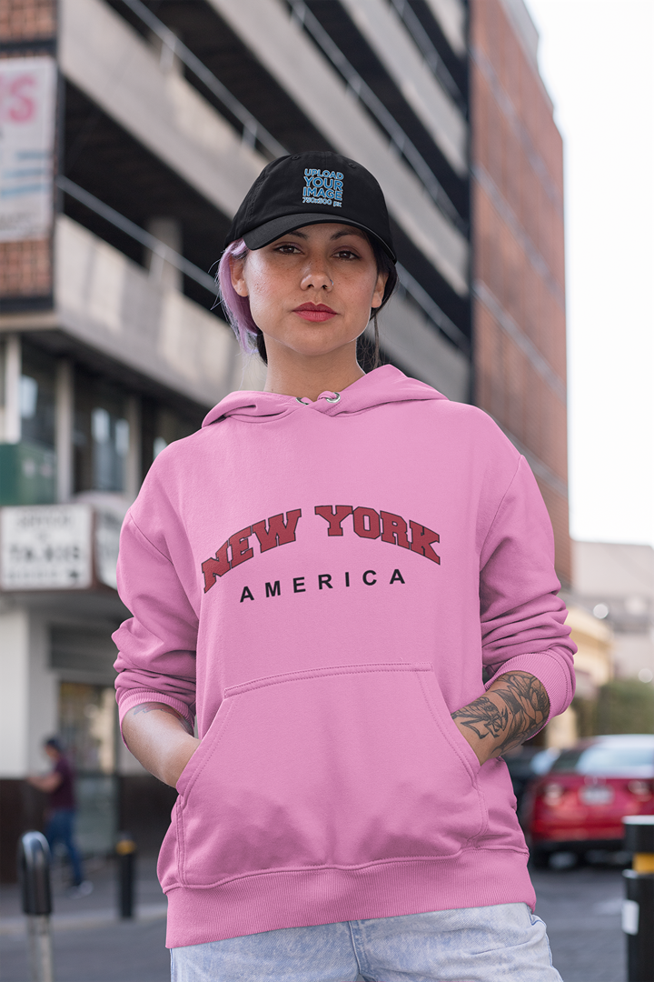 Дамски суичър New York America розов — 100% памук, размери S–L | SatModa