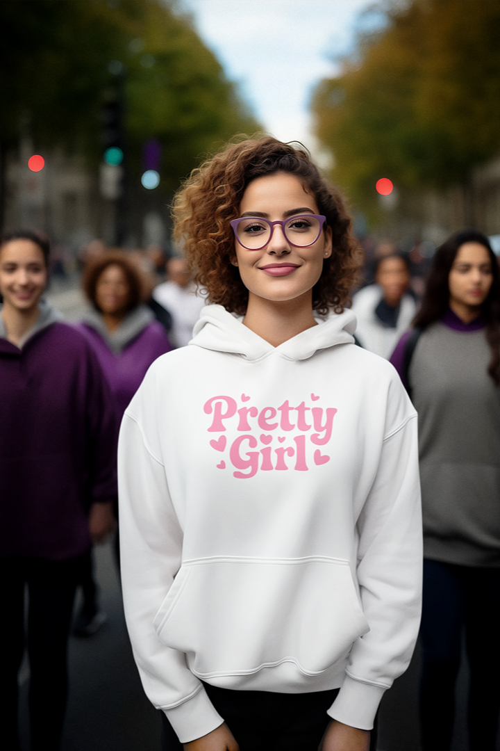 Дамски суичър Pretty Girl бял — 100% памук, размери S–L | SatModa