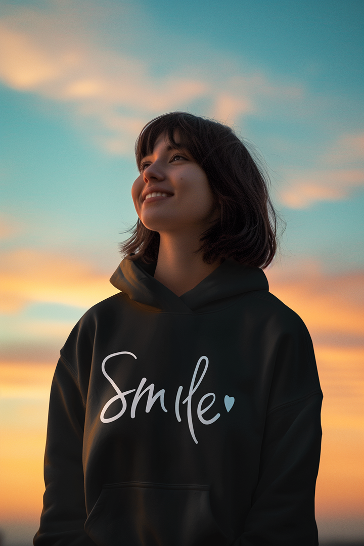 Дамски суичър Smile черен — 100% памук, размери S–L | SatModa