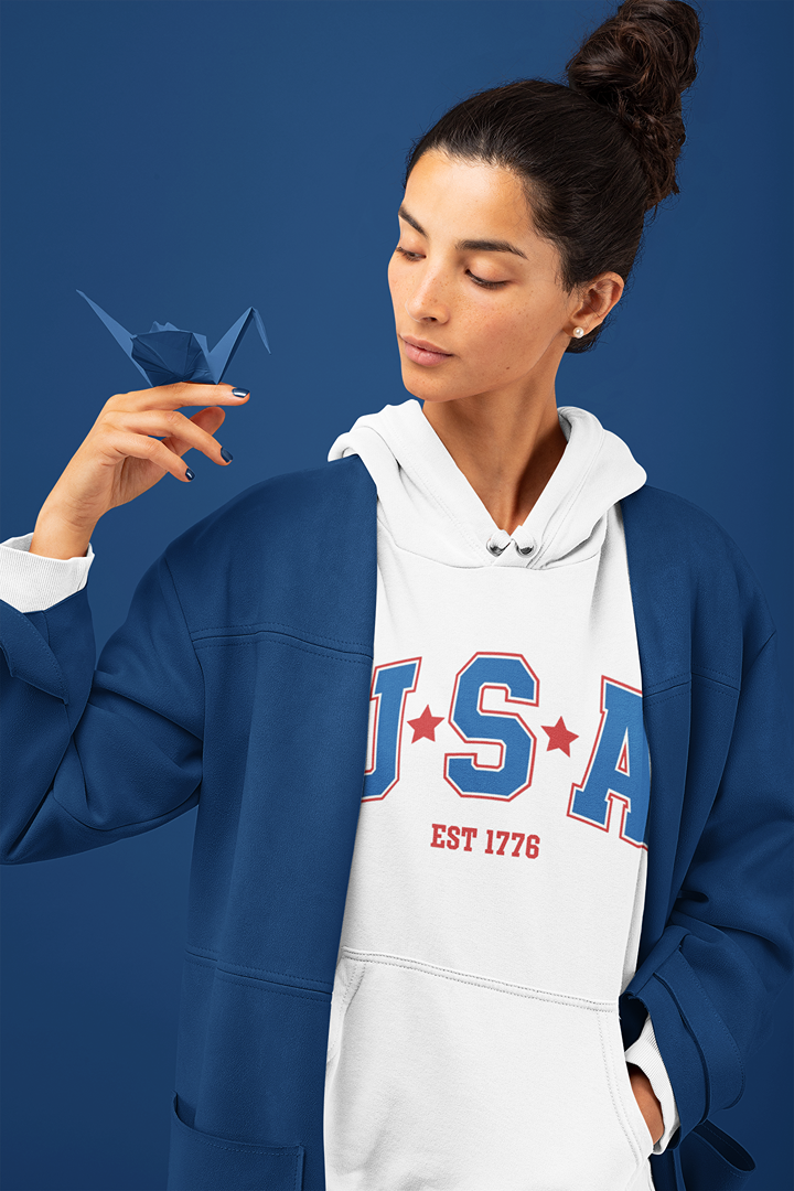 Дамски суичър USA бял — 100% памук, размери S–L | SatModa