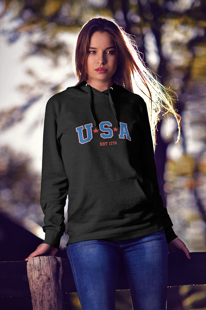 Дамски суичър USA черен — 100% памук, размери S–L | SatModa