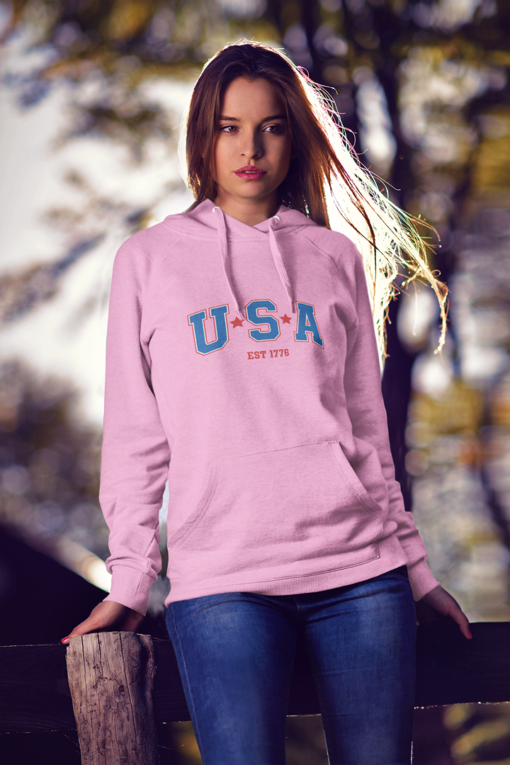 Дамски суичър USA розов — 100% памук, размери S–L | SatModa