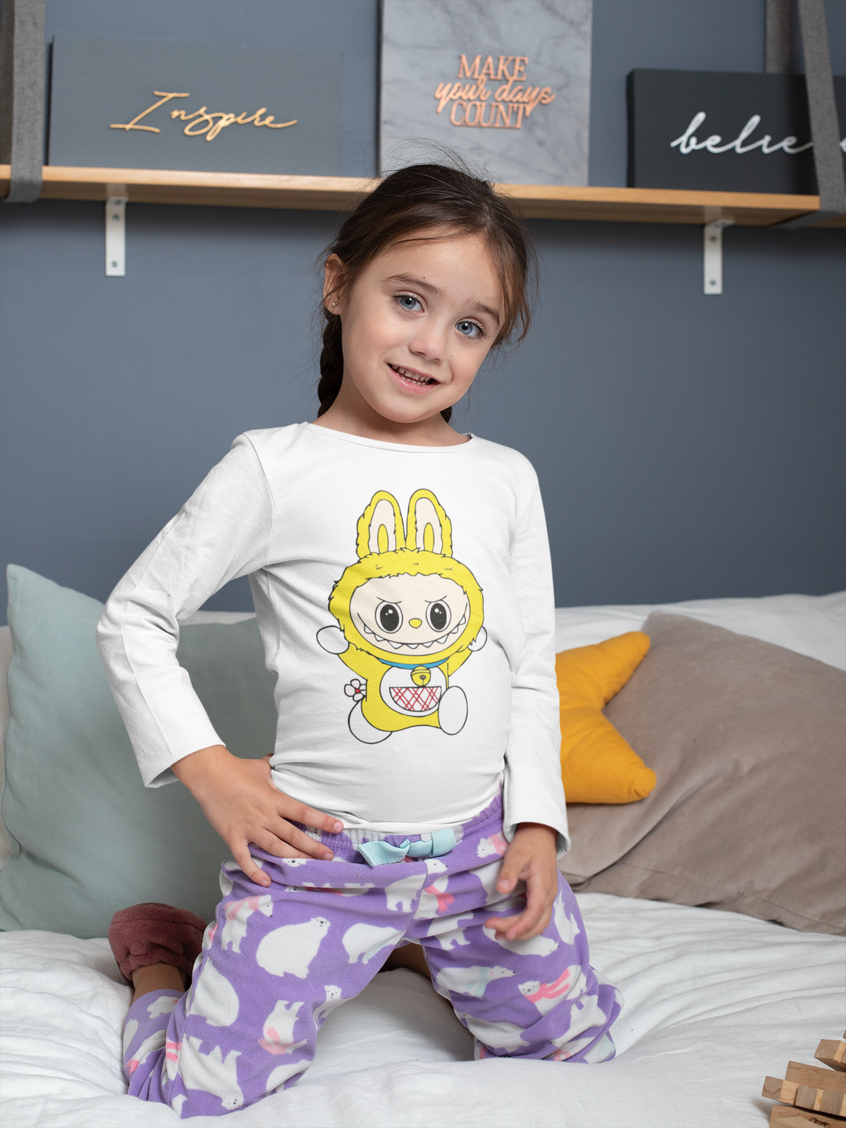 Детска блуза Yellow Labubu бяла | SatModa
