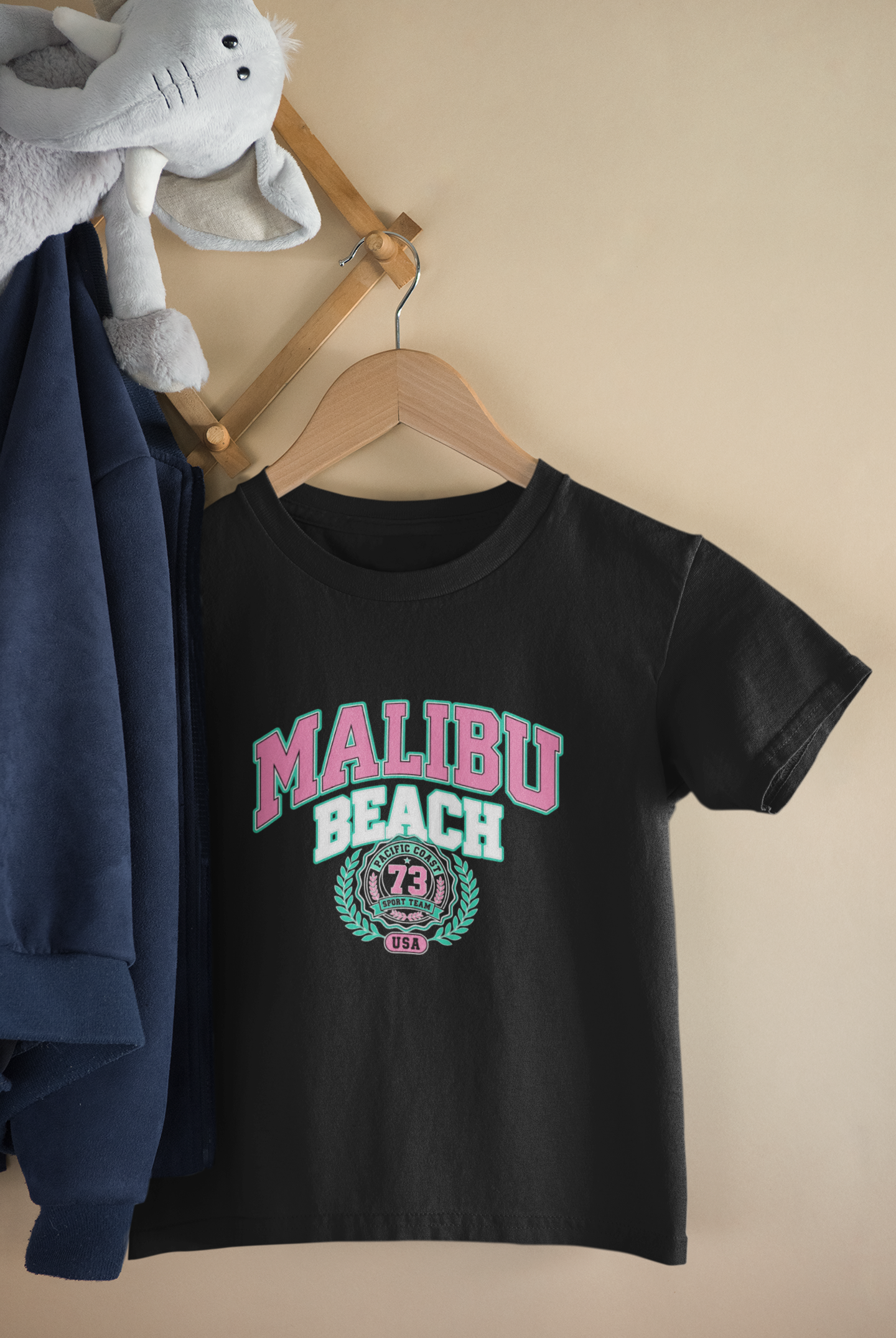 Детска тениска Malibu — черна, 100% памук | SatModa
